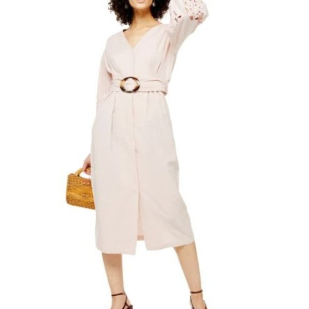 topshop Cutwork Long Sleeve Midi Dress‎ 10